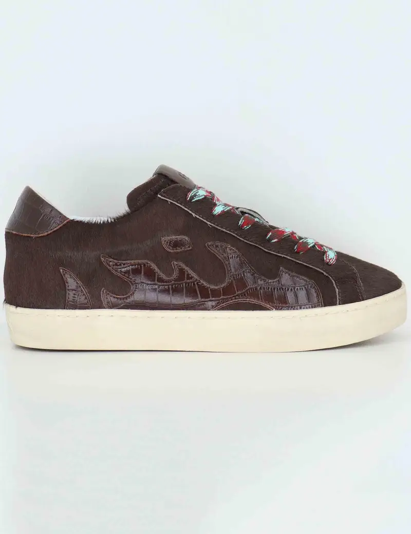 Sneakers in pelle marrone con logo in pelle Donna D0017S90 90