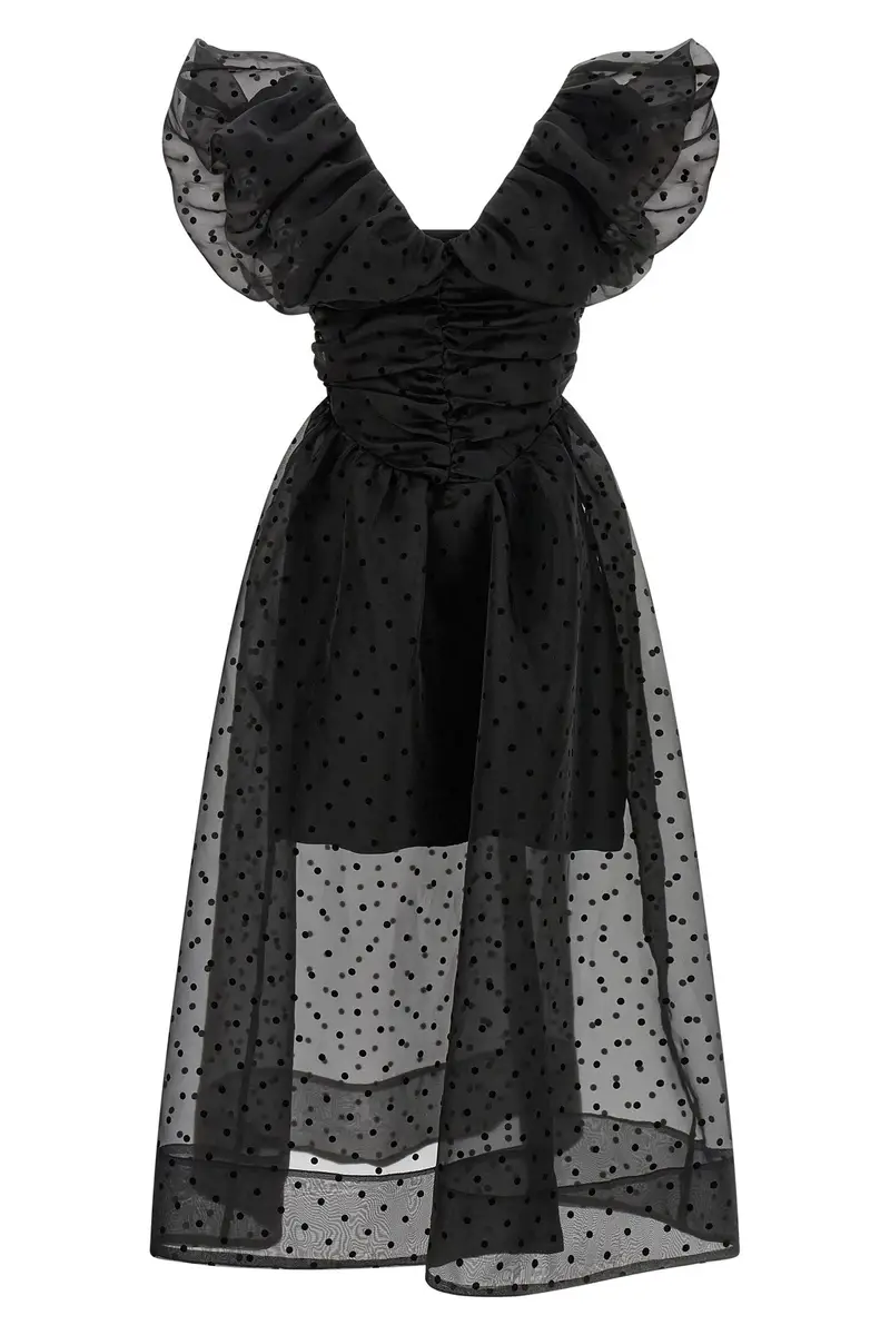 Abito Black Organza Ruched Nero