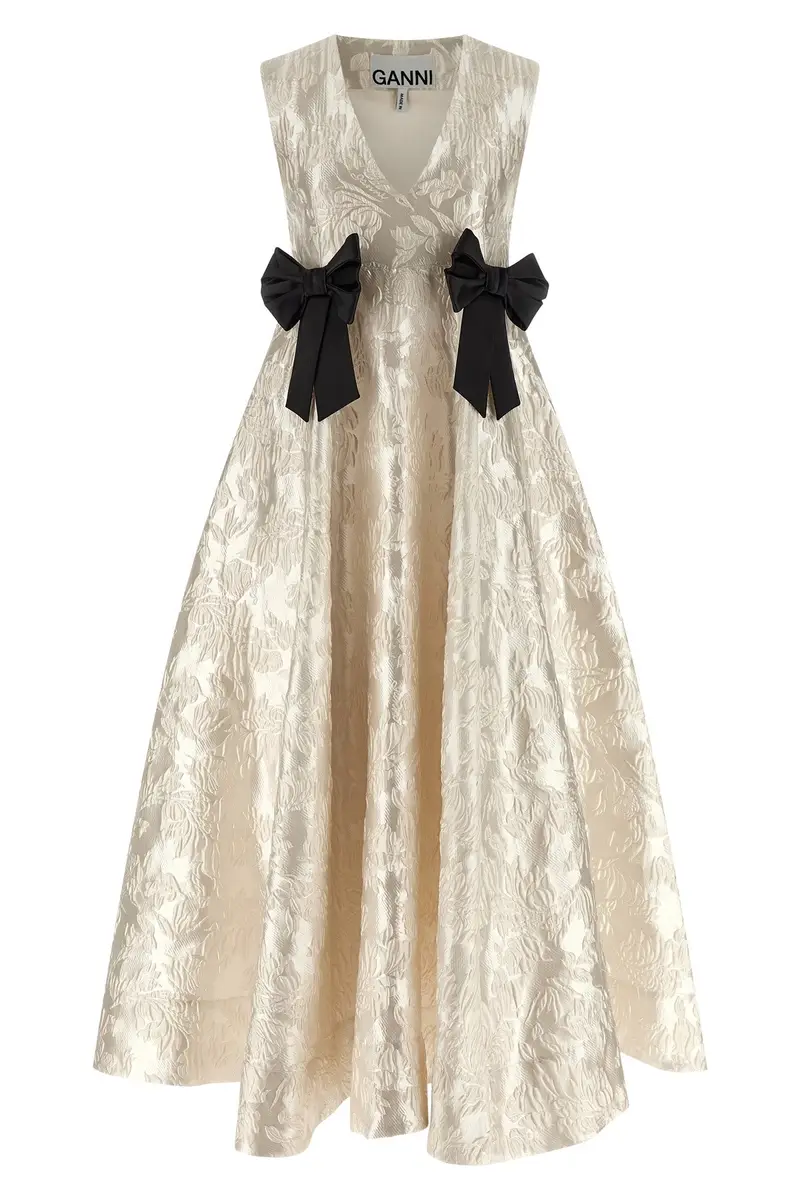 Abito 'Cloque V-Neck' Bianco