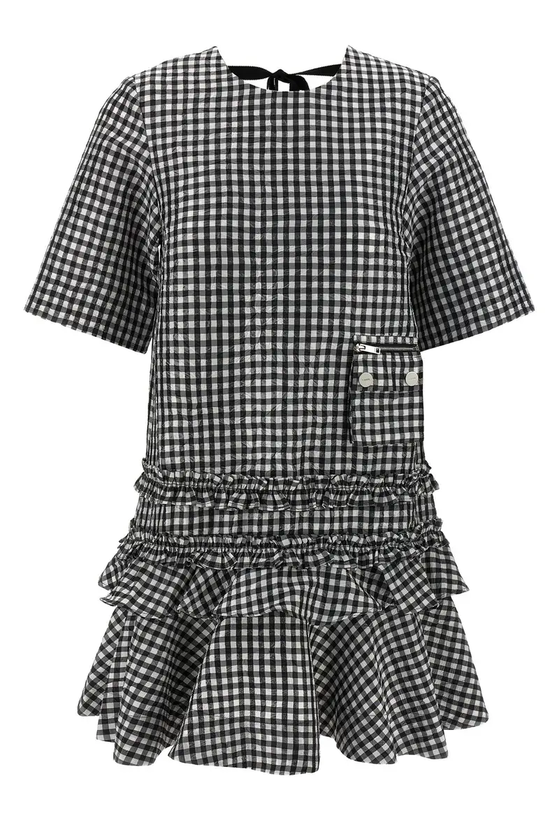 Abito 'Crinkled Check Mini' Bianco