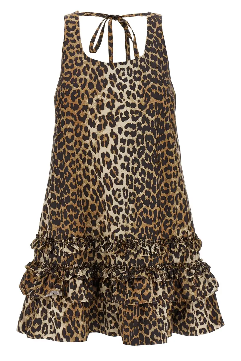 Abito 'Leopard Cotton Poplin Mini' Marrone