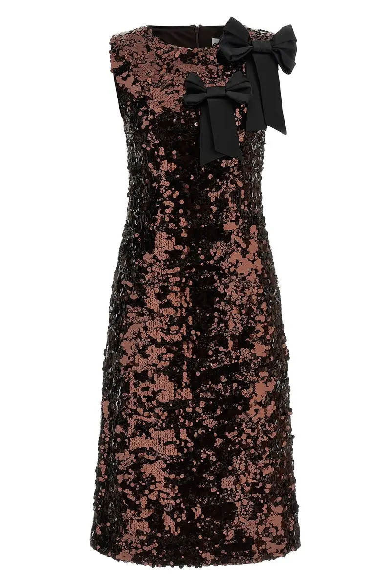 Abito Velvet Sequins Straight Midi Marrone