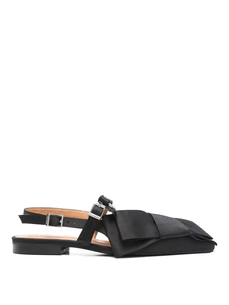 Ballerina slingback con fiocco grande in raso Nero