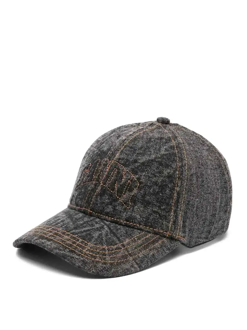 Berretto in cotone denim lavato nero lavato Lavaggio Medio