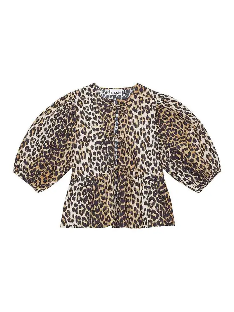 Blusa peplo in popeline di cotone stampato Animalier