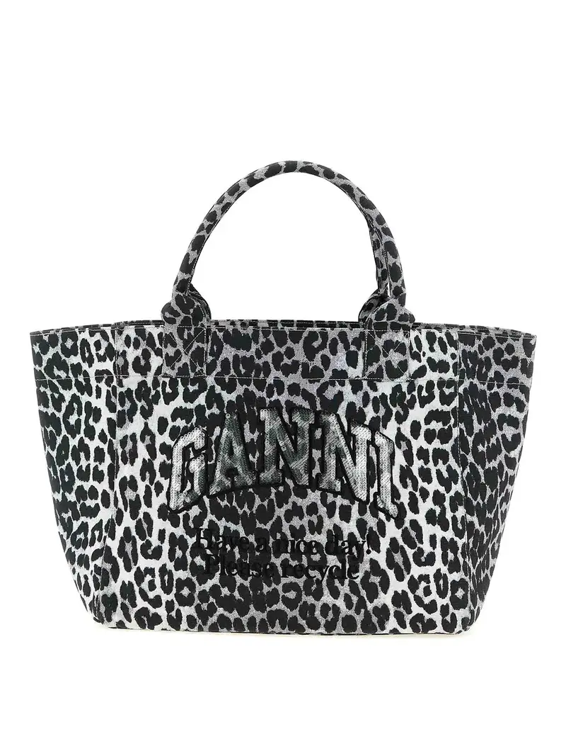 Borsa shopping media leopardata Grigio