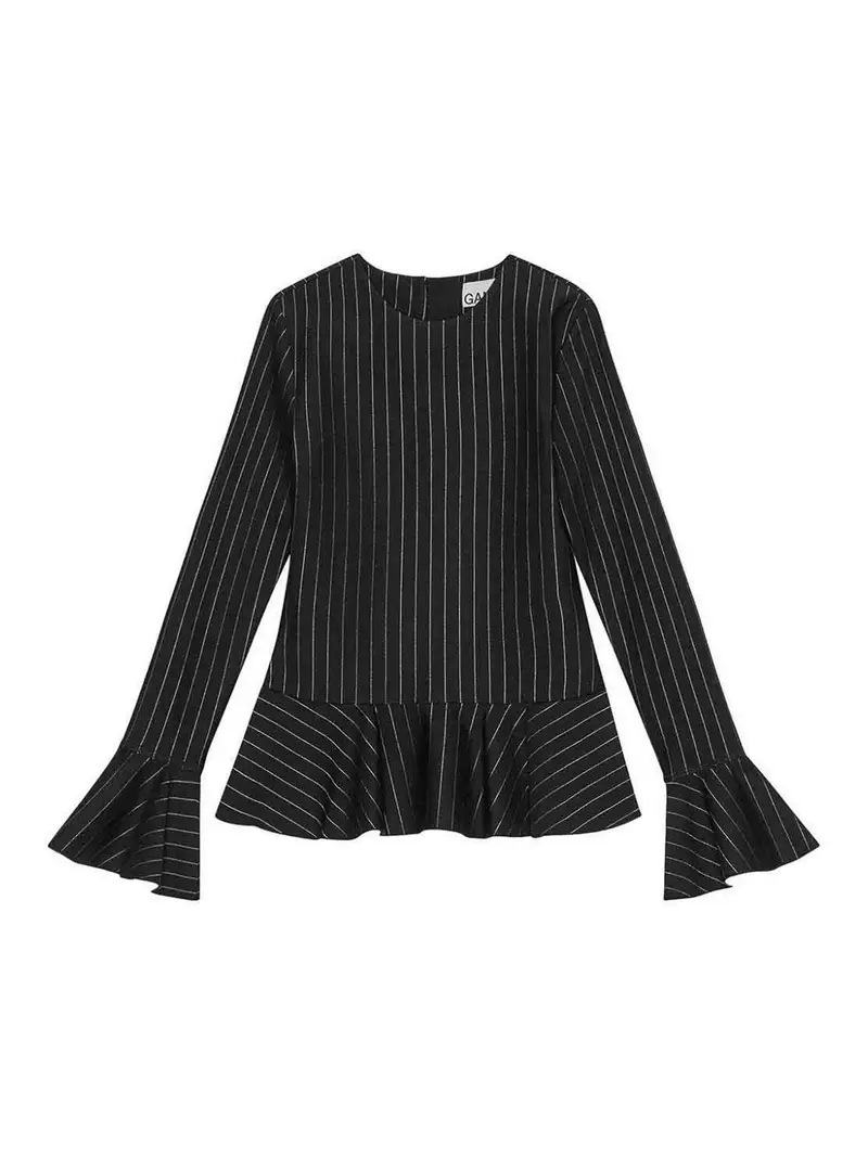 Camicetta peplo in jersey a righe compatte Nero