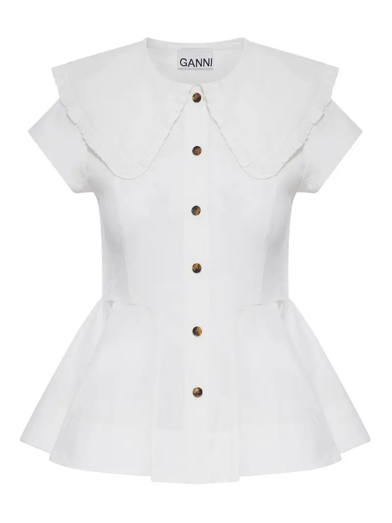 Camicia corta in cotone con volant Bianco