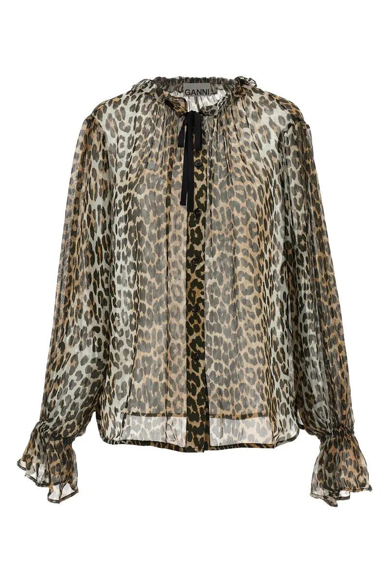 Camicia 'Leopard Print Chiffon Tie String' Multi