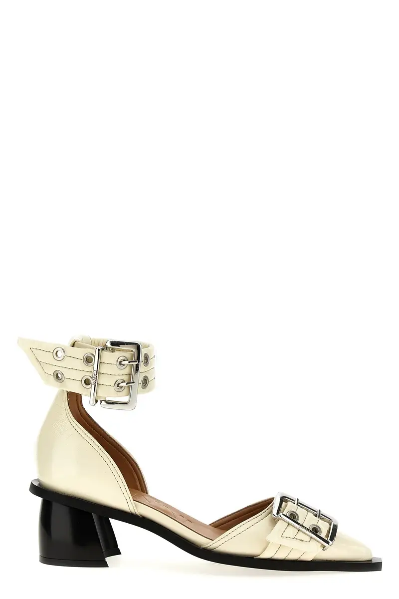 Décolleté Buckle Open Cut Pumps Bianco