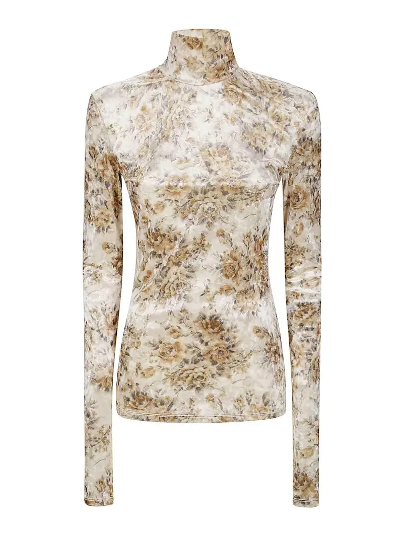 Dolcevita in jersey di velluto stampato Grigio Chiaro