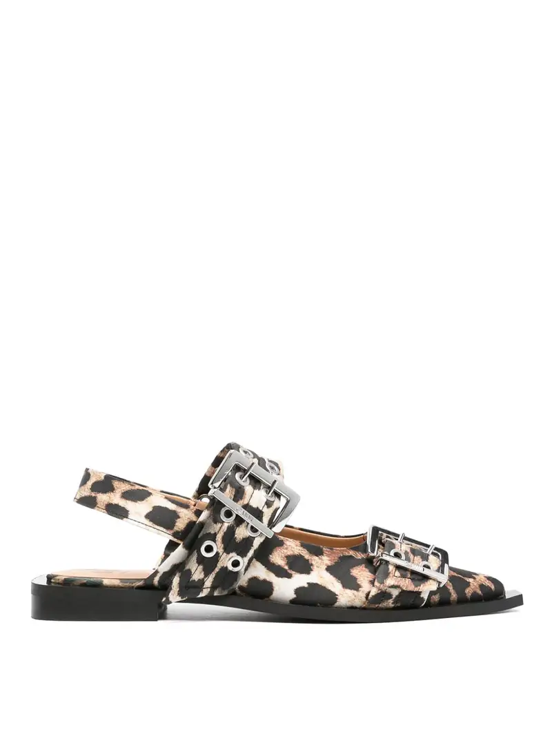 Feminine Buckle Ballerina Satin Print Animalier