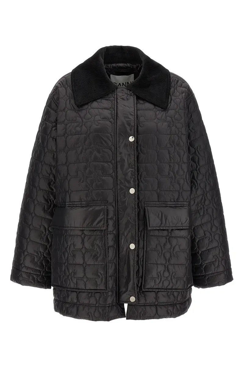 Giacca 'Black Shiny Quilt Midi' Nero