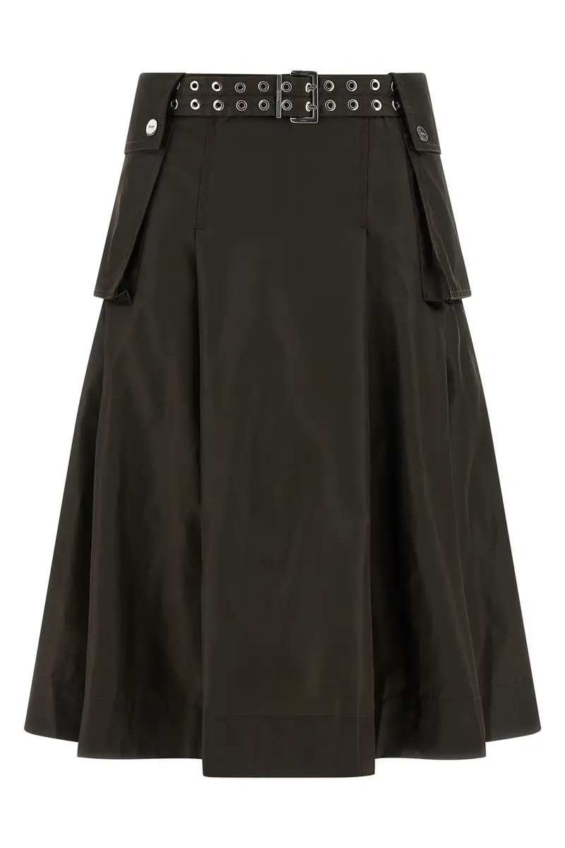 Gonna Duchesse Nylon Pleated Marrone