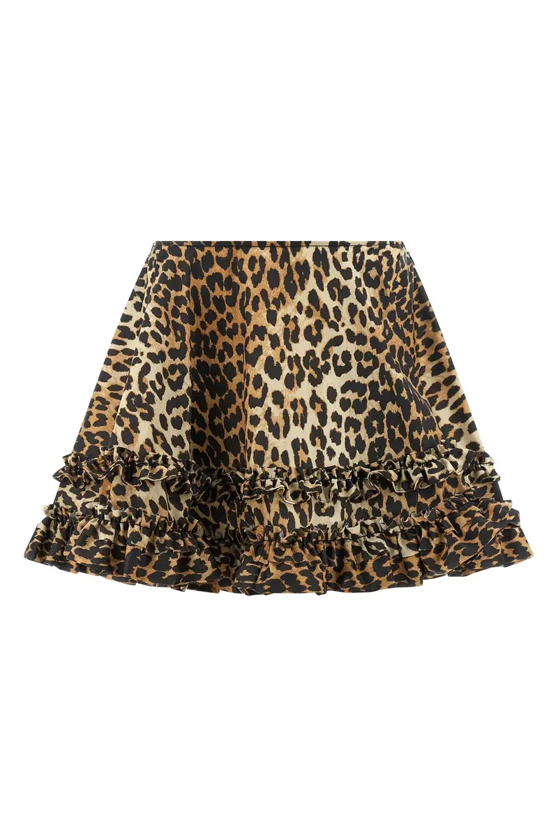 Gonna Leopard Duchesse Nylon Mini Frill Marrone