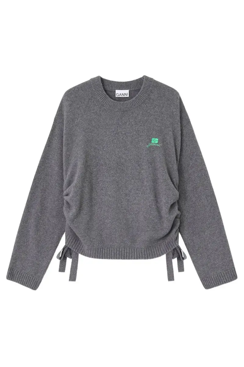 Ganni Maglia grigia con dettagli in lacci per donna