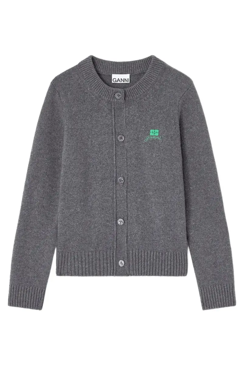 Ganni Maglia grigia girocollo con bottoni