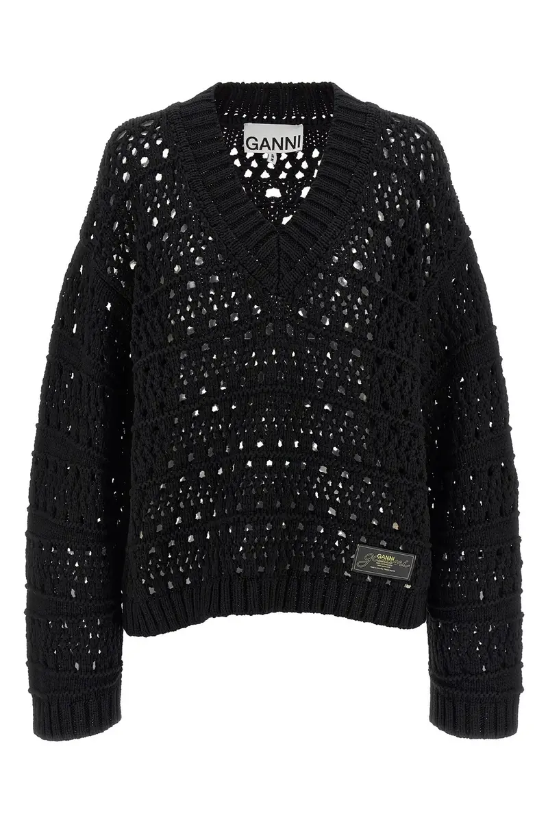 Maglione 'Black Crochet V-Neck' Nero