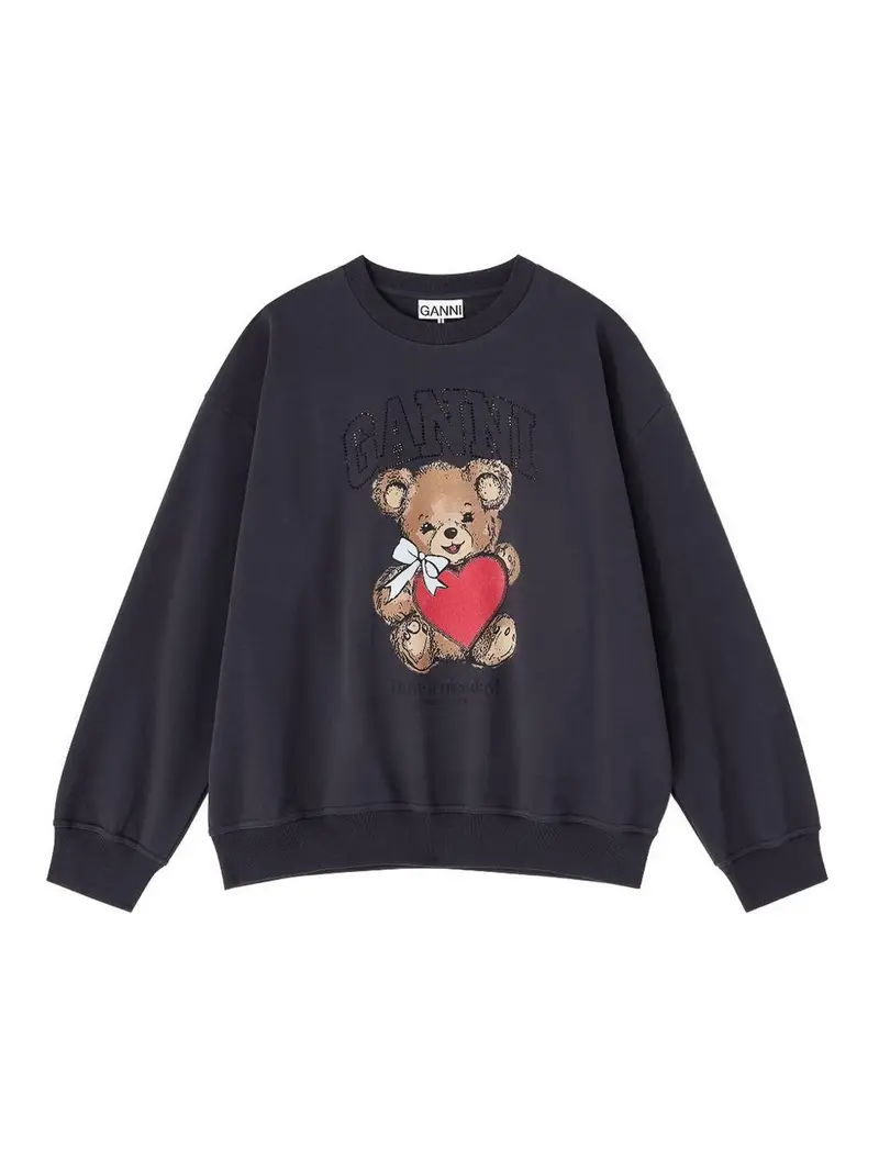 Maglione in cotone biologico con orsetto Nero