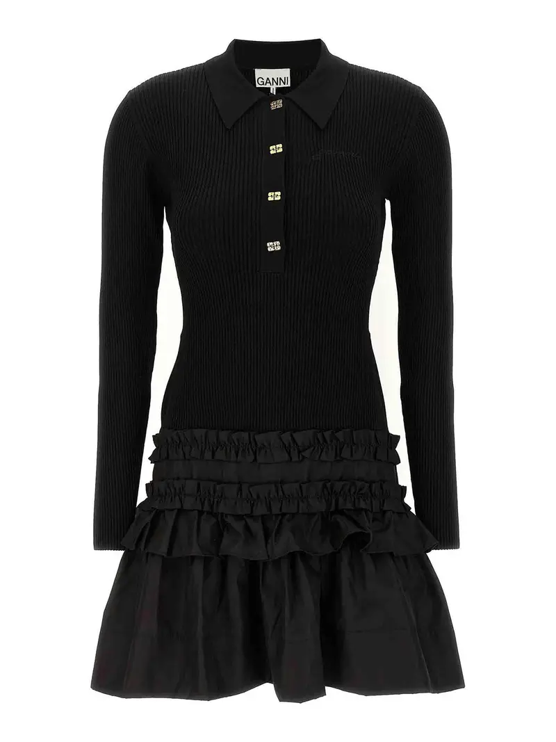 Mini abito a costola a costola melange Nero
