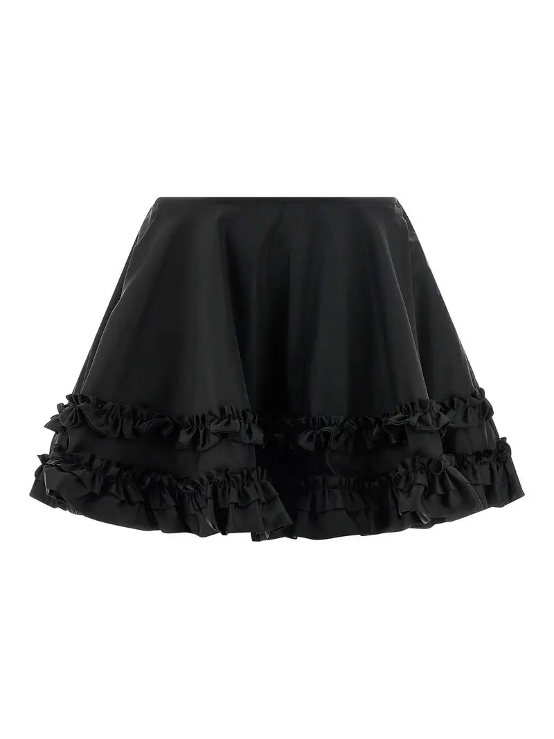 Minigonna a volant in nylon duchesse Nero