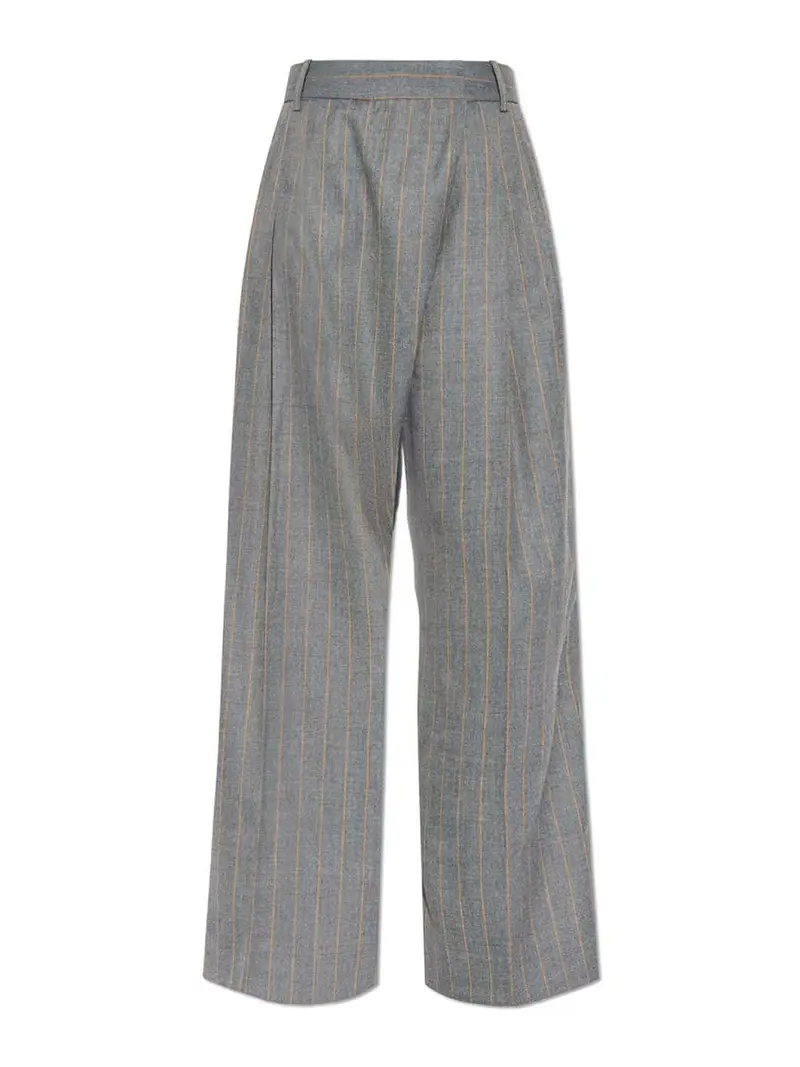 Pantaloni gessati grigi con design sartoriale Grigio