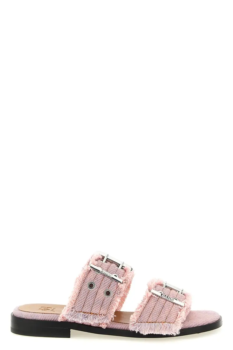 Sandalo Feminine Buckle Fringed Denim Rosa