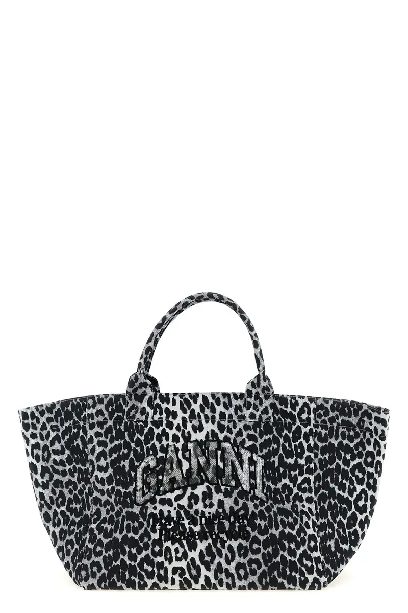 Shopping Leopard Sequin Xxl Tote Grigio