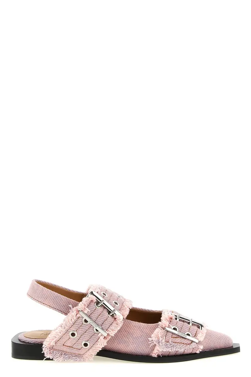 Slingback Feminine Buckle Fringed Denim Rosa