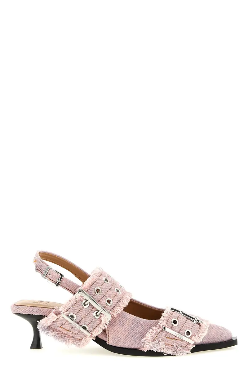 Slingback Feminine Buckle Fringed Denim Rosa