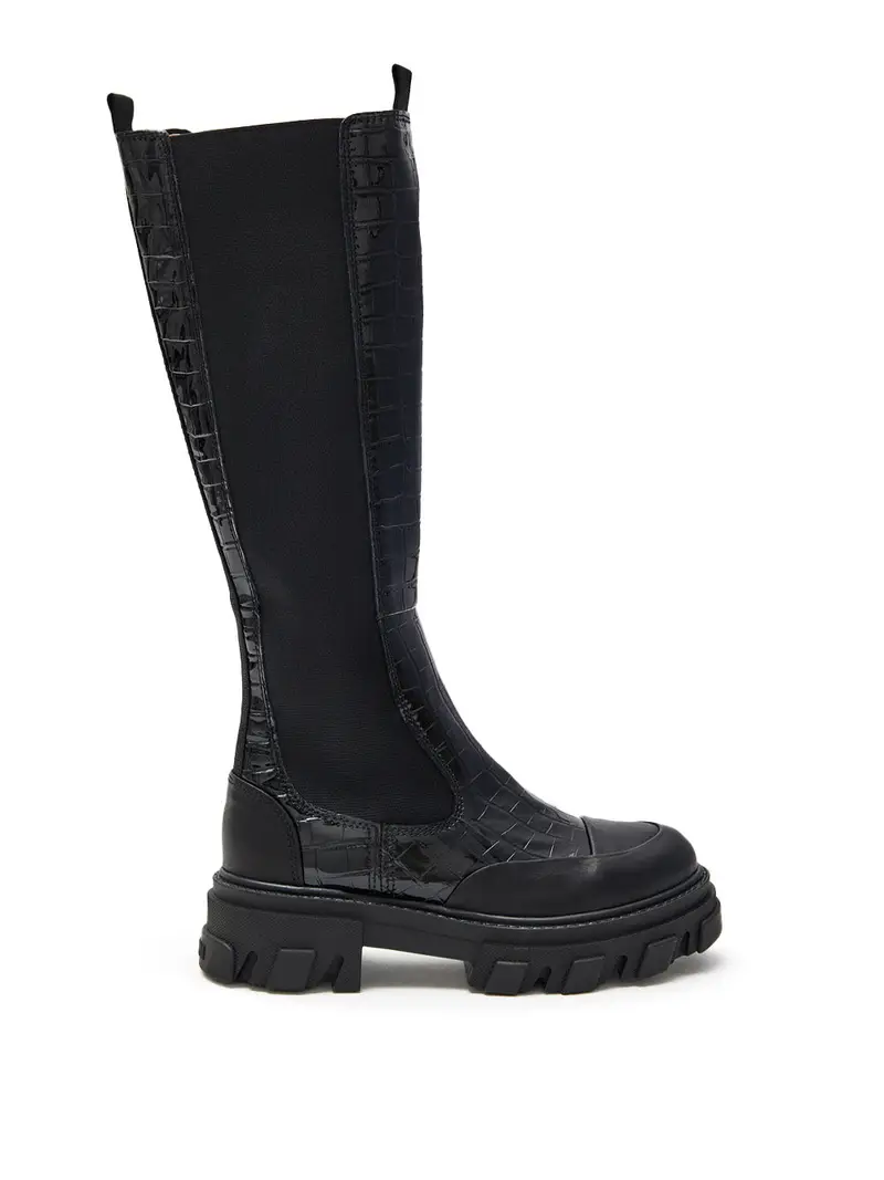 Stivali Alti Chelsea Neri Knee-High con Effetto Coccodrillo NERO