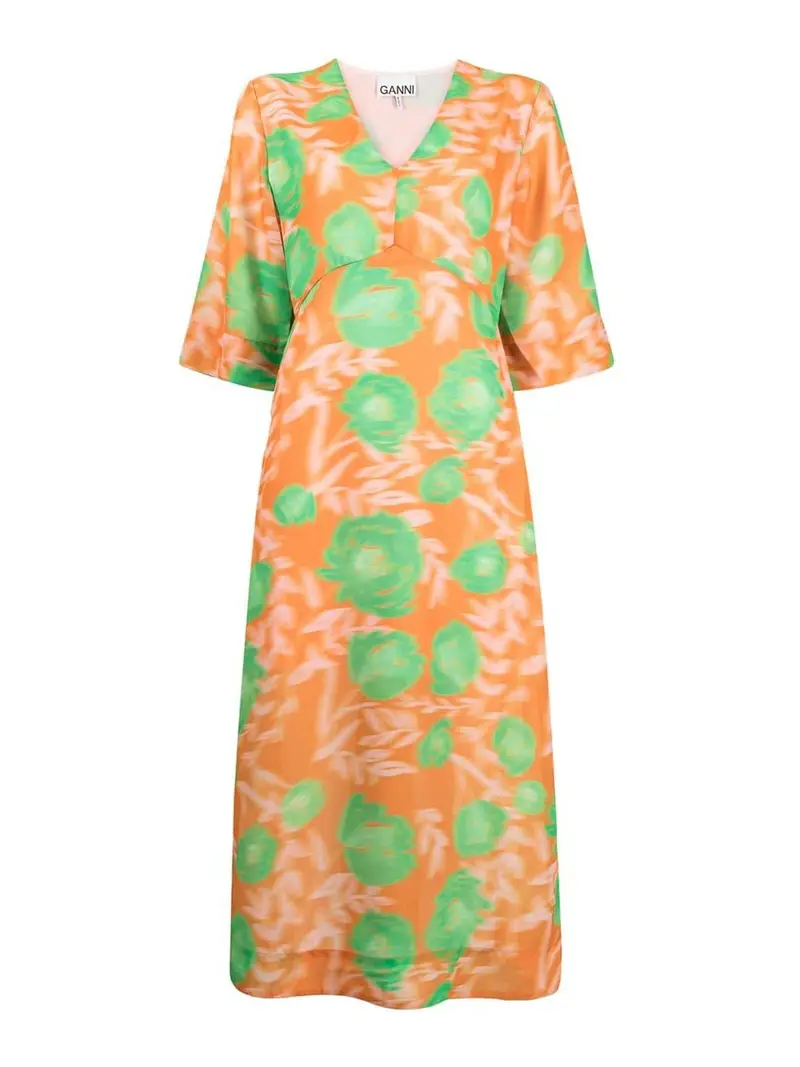 Vestito con scollo a V in crÃªpe stampato Arancione