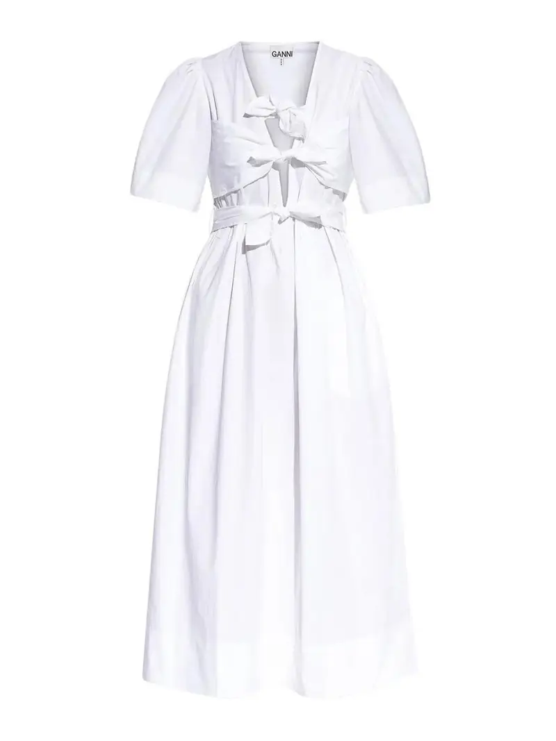 Vestito midi in cotone elasticizzato lavato Bianco