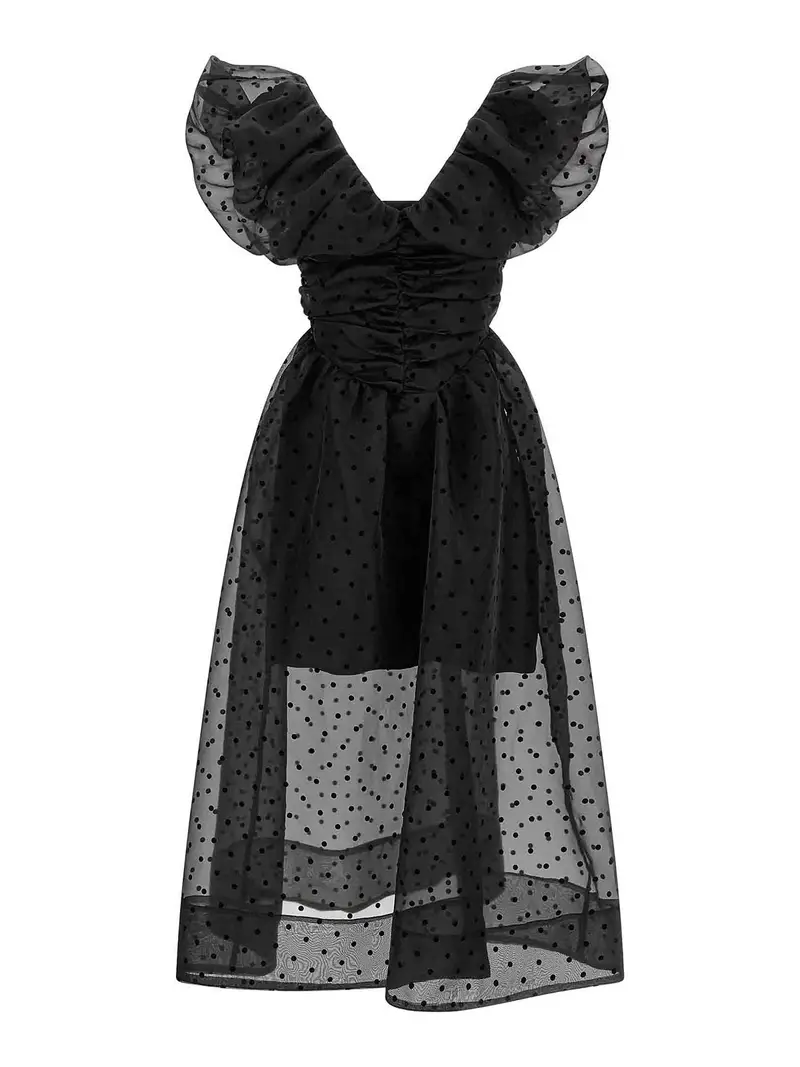 Vestito nero con volant in organza