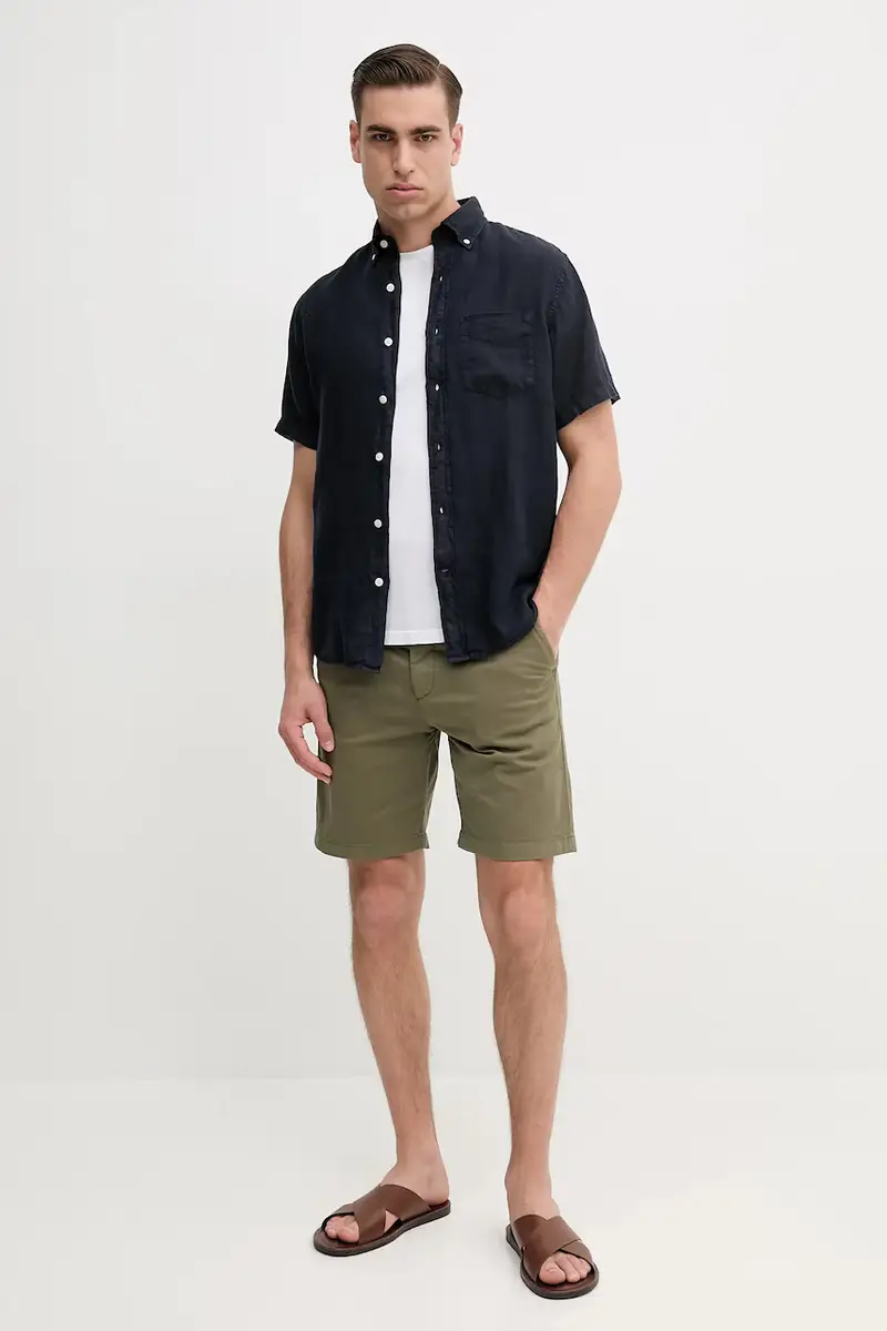 camicia di lino colore blu navy miniatura 2