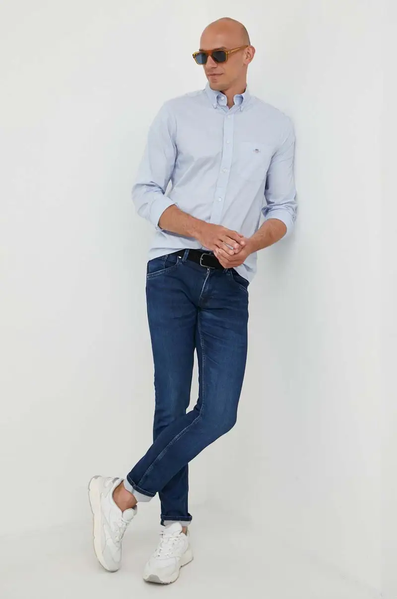 camicia in cotone uomo Blu miniatura 3