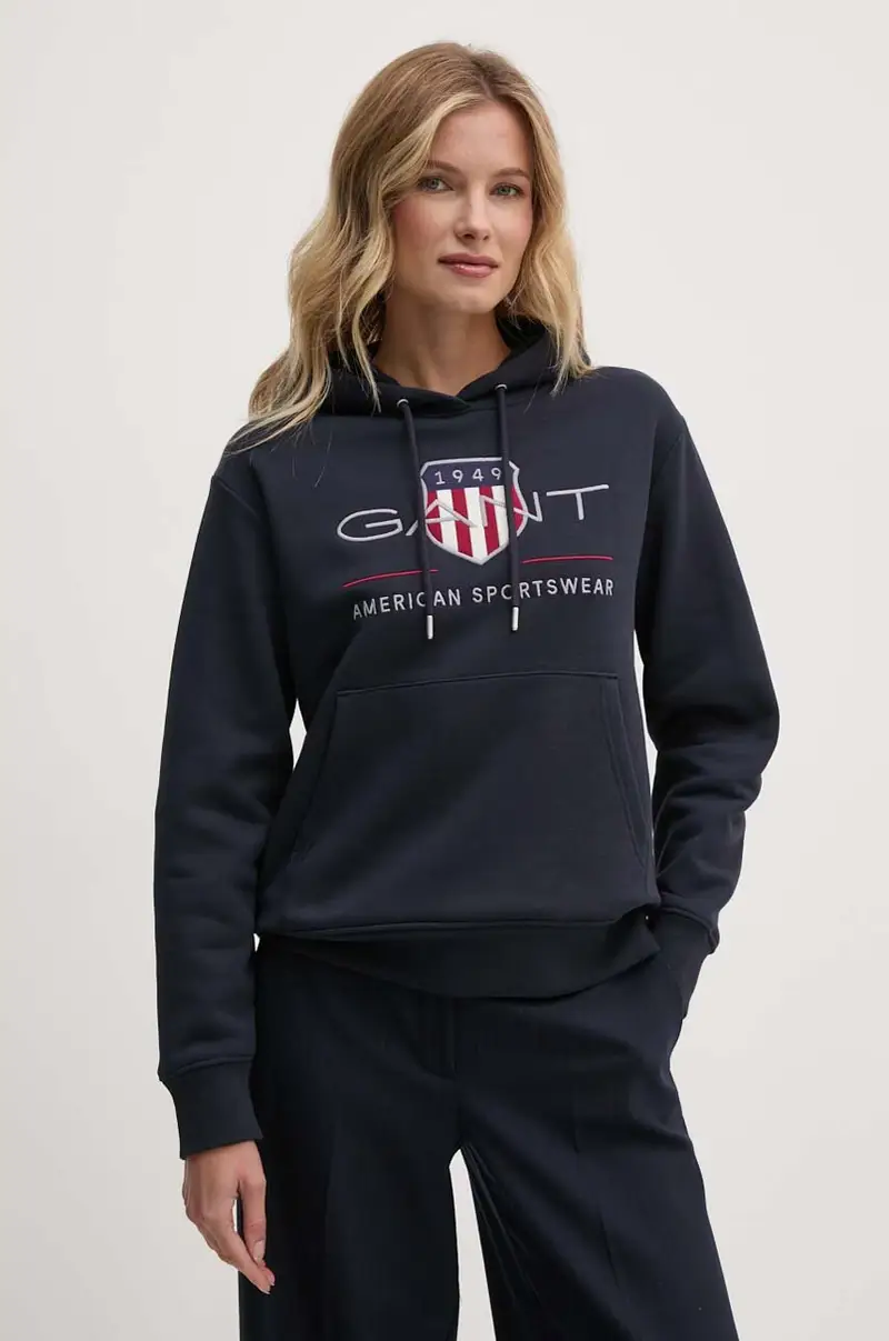 felpa donna colore blu navy con cappuccio con applicazione 4200276