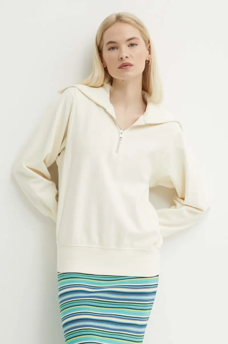 felpa in cotone donna colore beige con applicazione 4203683 miniatura 3