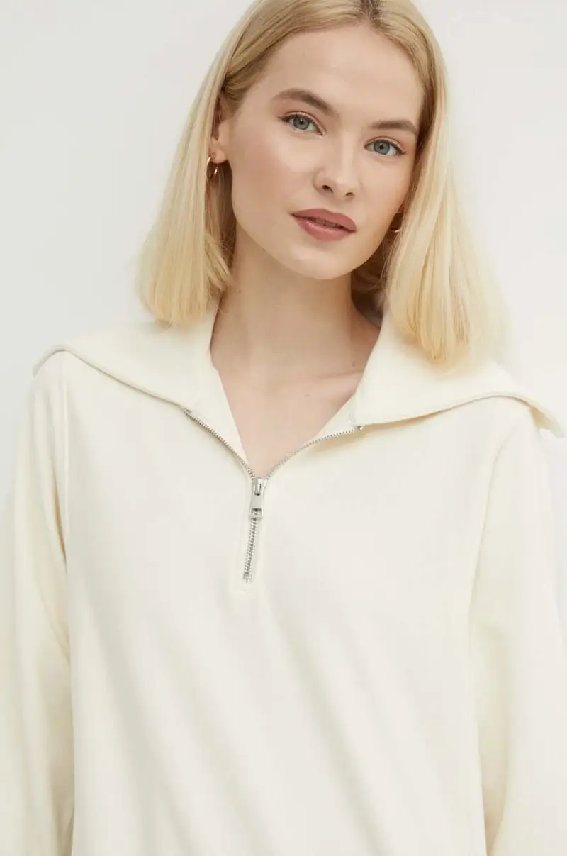 felpa in cotone donna colore beige con applicazione 4203683 miniatura 4