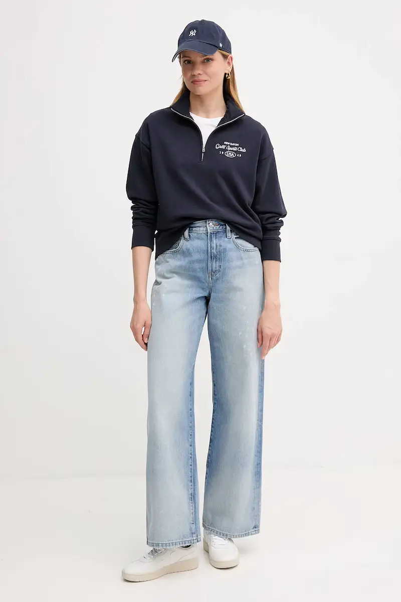 felpa in cotone donna colore blu navy con applicazione 4204215 miniatura 2