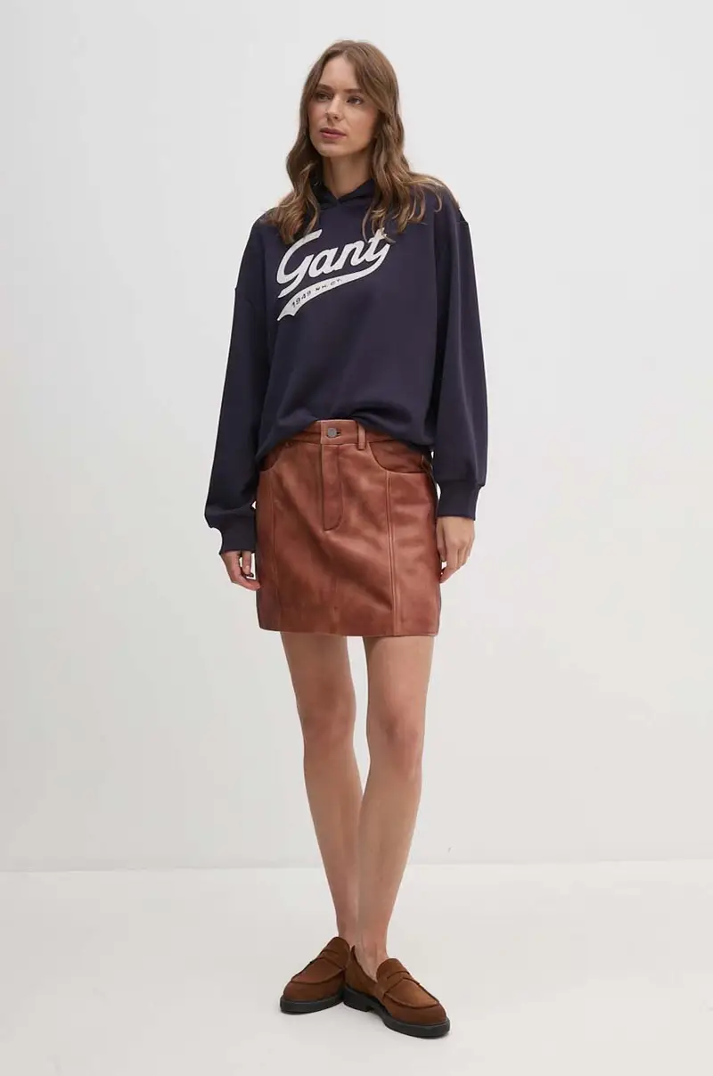 felpa in cotone donna colore blu navy con cappuccio con applicazione 4200489 miniatura 2