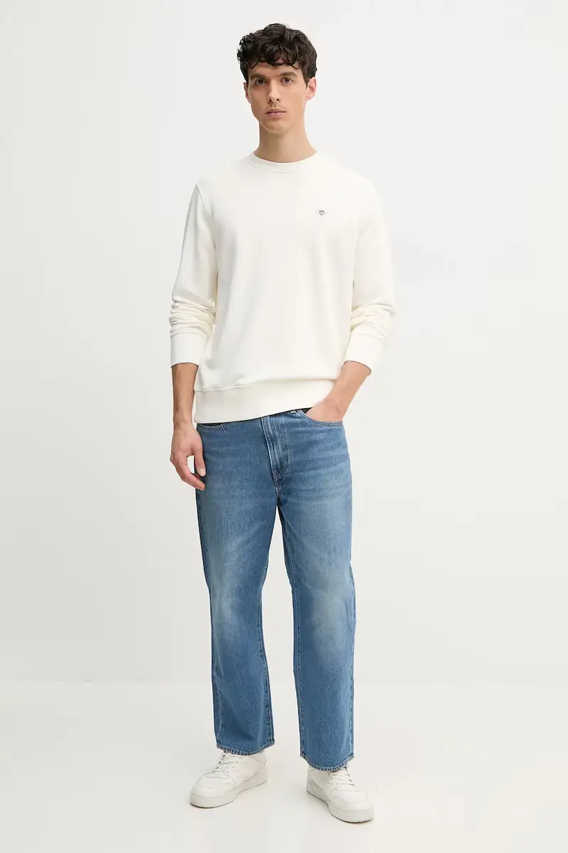 felpa uomo colore bianco con applicazione Beige miniatura 2