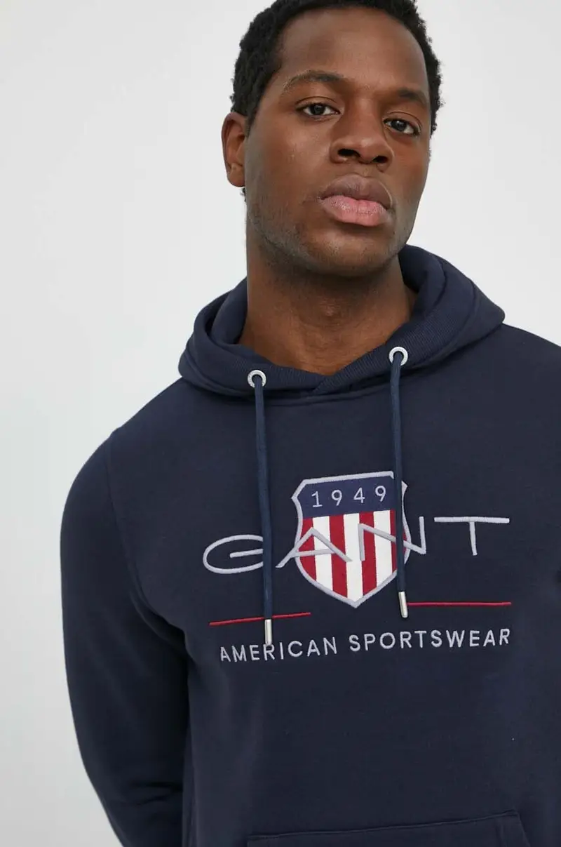 felpa uomo colore nero con cappuccio con applicazione Blu navy