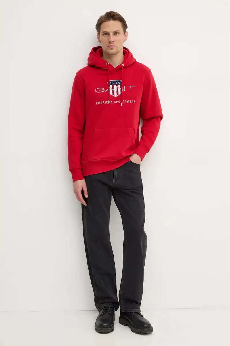 felpa uomo colore rosso con cappuccio con applicazione miniatura 2