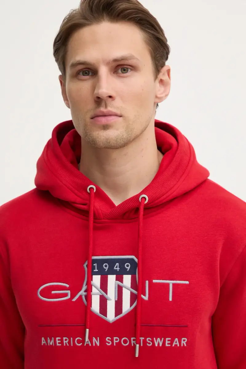 felpa uomo colore rosso con cappuccio con applicazione miniatura 4