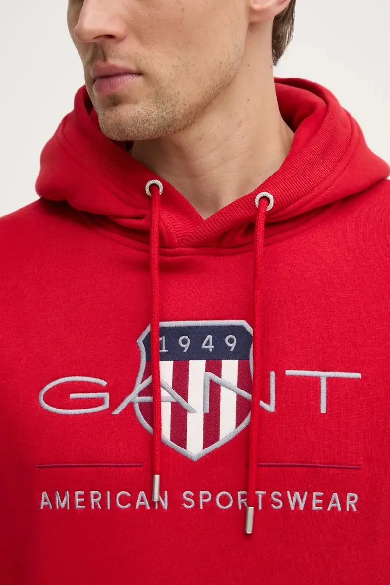 felpa uomo colore rosso con cappuccio con applicazione miniatura 5