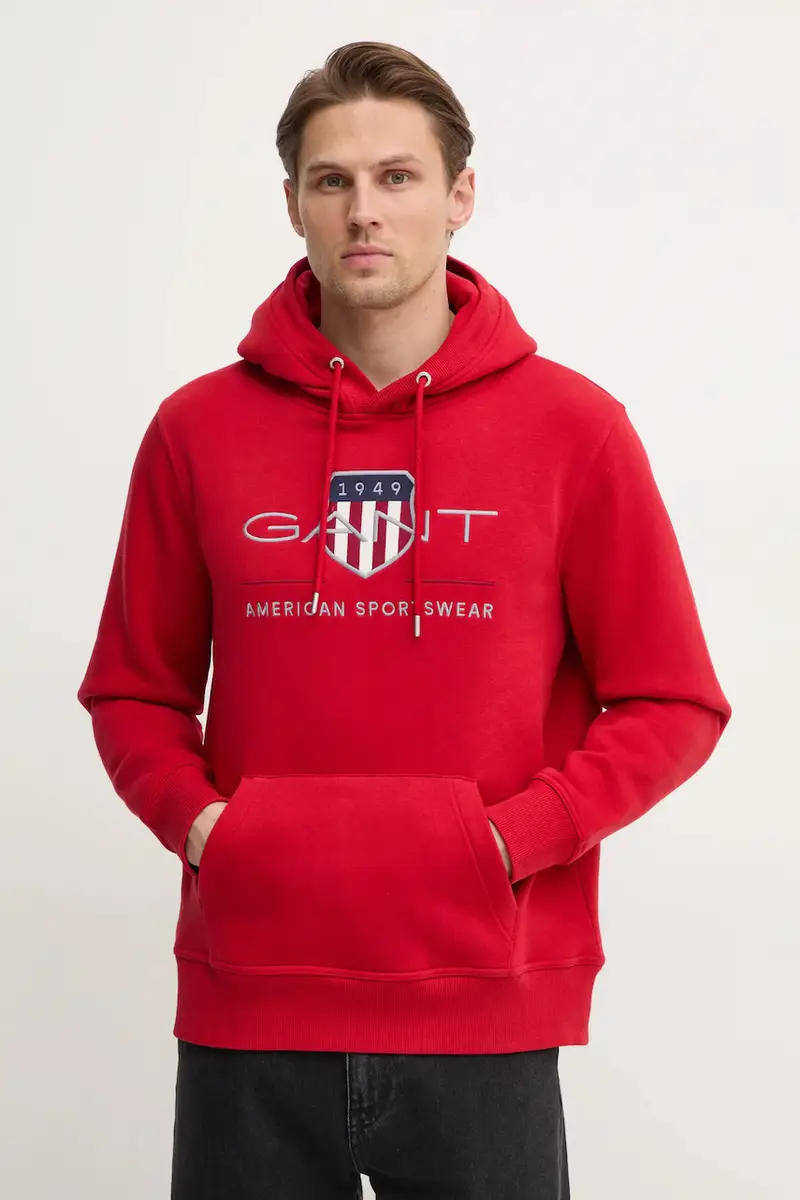 felpa uomo colore rosso con cappuccio con applicazione