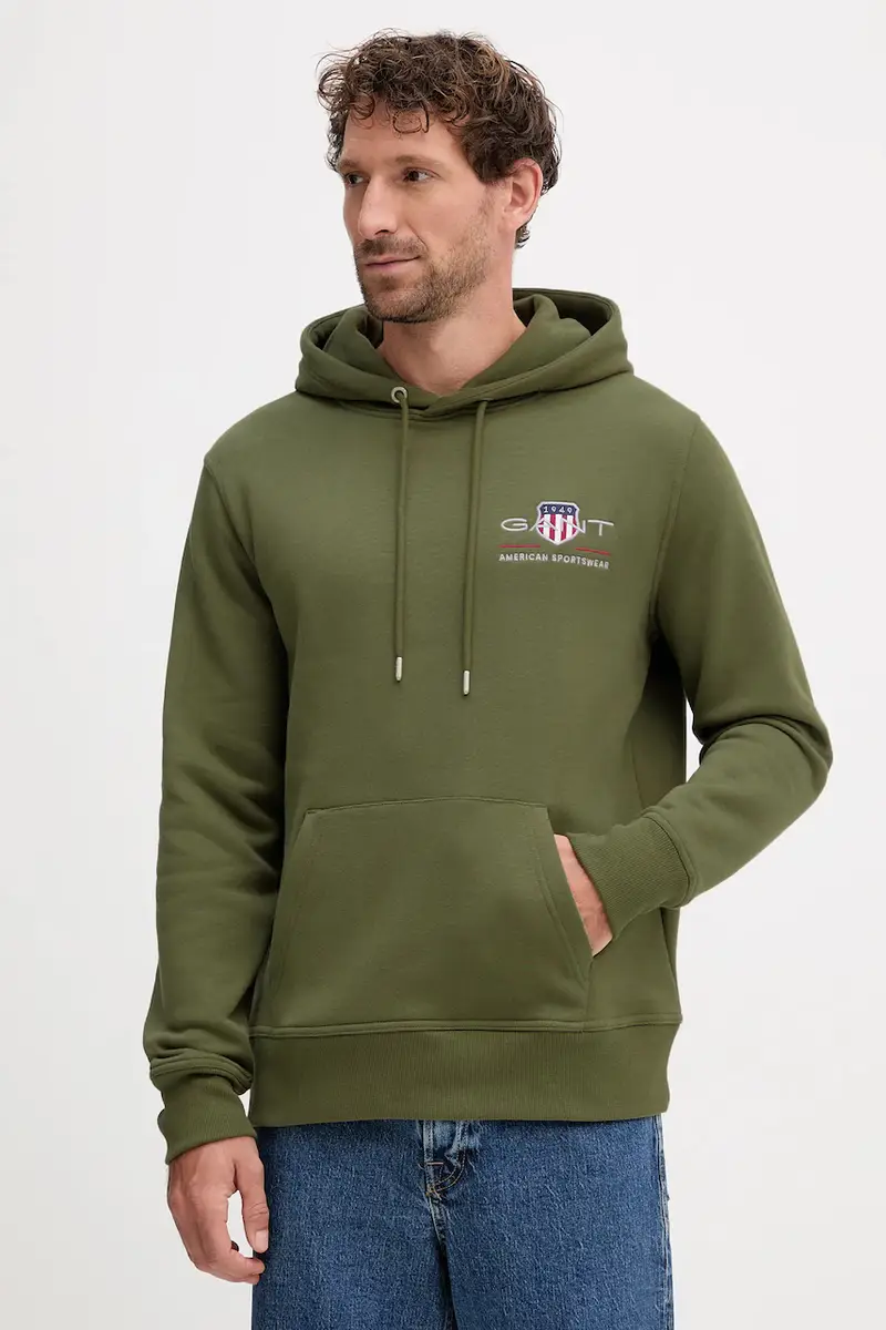 felpa uomo colore verde con cappuccio con applicazione 2047084