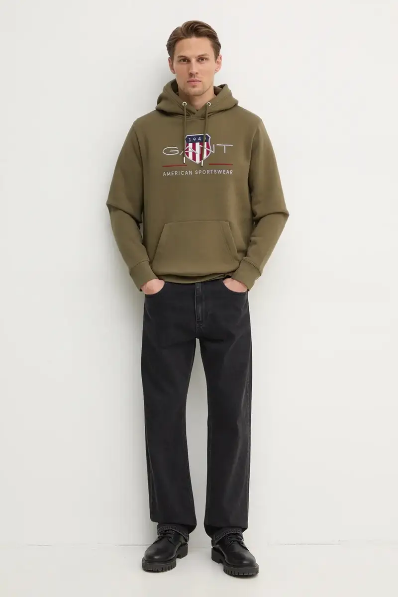 felpa uomo colore verde con cappuccio con applicazione miniatura 2