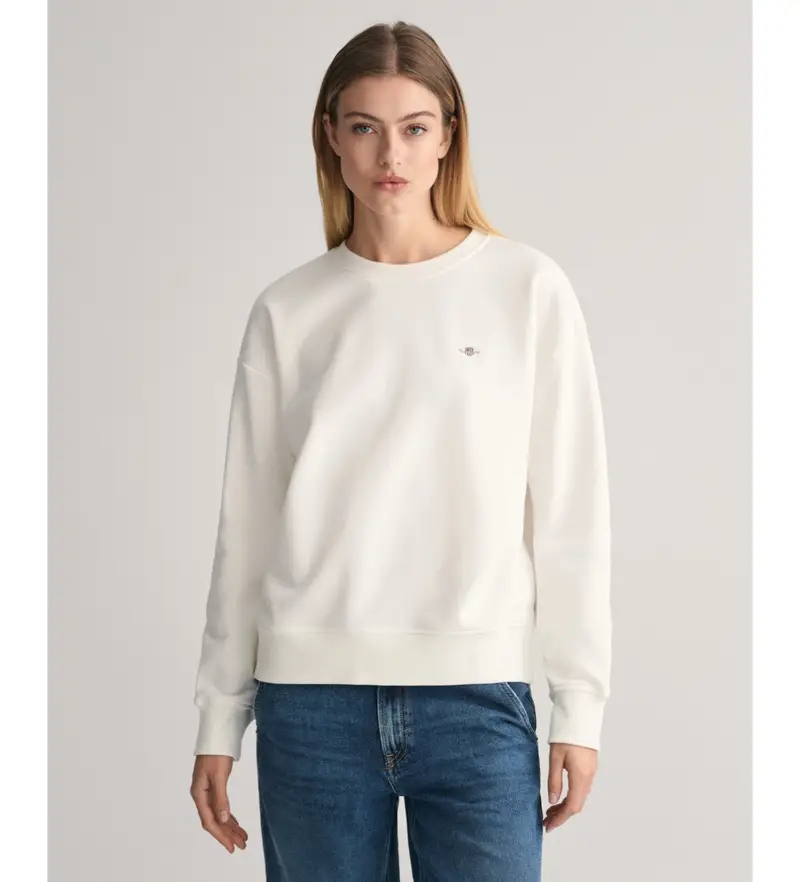 per donna 4201414 Felpa con scudo girocollo bianca (M), Bianco, Casual, Cotone